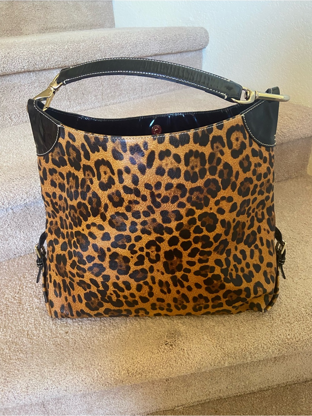 Dooney & Bourke Leopard Print Shoulder Bag in Brown and Black - Picture 2 of 10